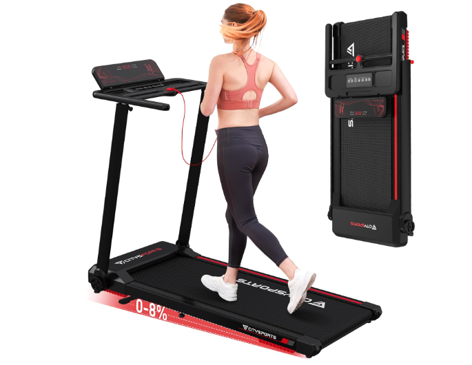 CITYSPORTS Folding Treadmill, 8% Incline Treadmills for Home, 12km/h Portable Treadmill
